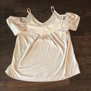 Oatmeal Shoulder-less Top with Lace